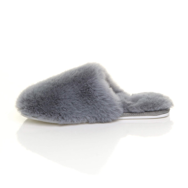 Ajvani Flat Winter Fluffy Fur Lined Slip On Slippers Mules - L7013
