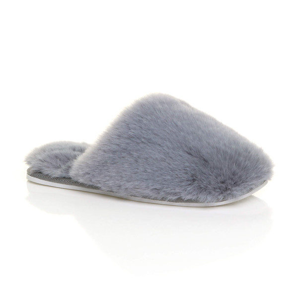 ajvani Flat Winter Fluffy Fur Lined Slip On Slippers Mules - L7013
