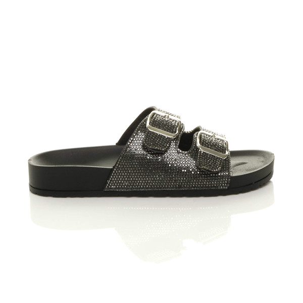 Ajvani Flatform Double Buckle Diamante Footbed Sandals Flip Flops Sliders - U5667