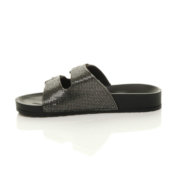 Ajvani Flatform Double Buckle Diamante Footbed Sandals Flip Flops Sliders - U5667