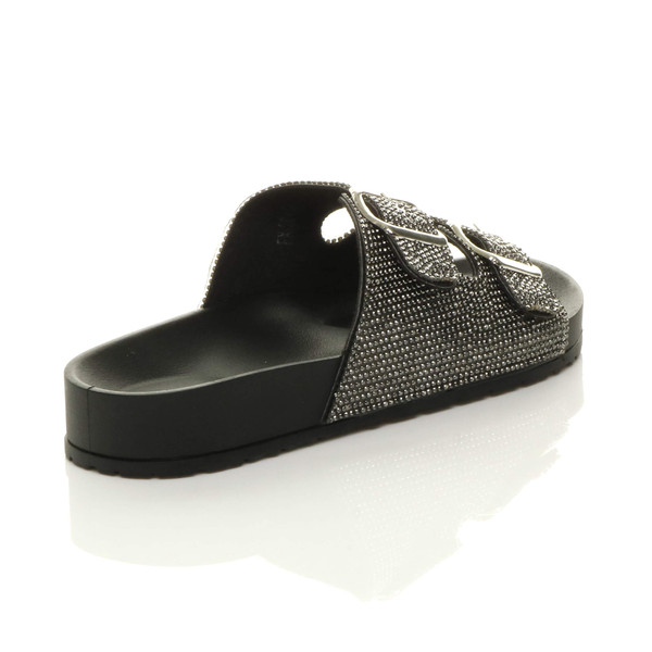 Ajvani Flatform Double Buckle Diamante Footbed Sandals Flip Flops Sliders - U5667