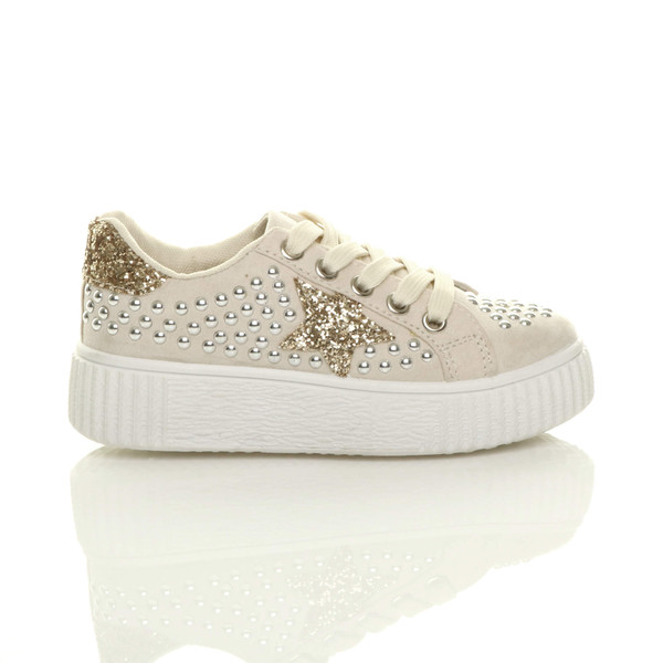 Ajvani Flatform Star Studded Glitter Platform Trainers - F3740