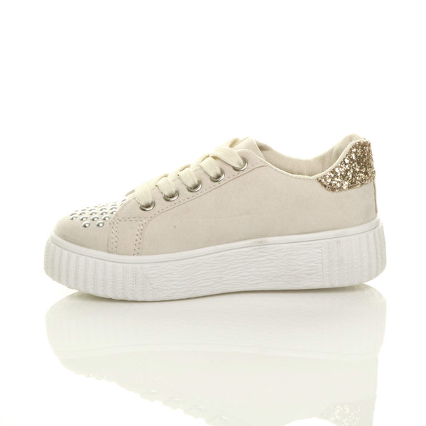 Ajvani Flatform Star Studded Glitter Platform Trainers - F3740