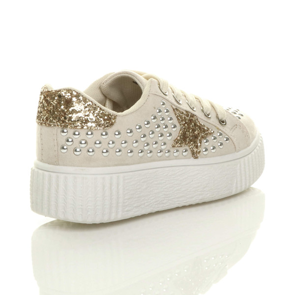 Ajvani Flatform Star Studded Glitter Platform Trainers - F3740