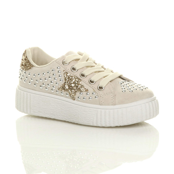 ajvani Flatform Star Studded Glitter Platform Trainers - F3740