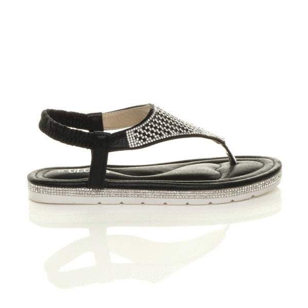 Ajvani Flatform Toe Post Diamante T-Bar Comfort Slingback Sandals - J5749