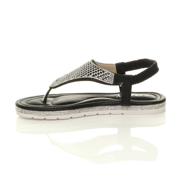 Ajvani Flatform Toe Post Diamante T-Bar Comfort Slingback Sandals - J5749