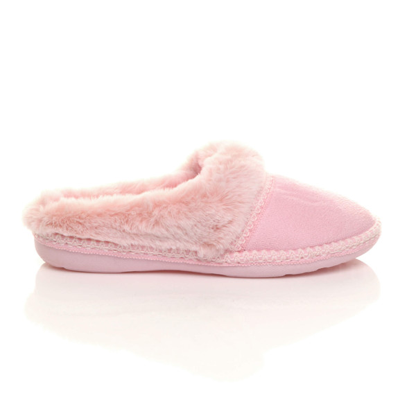 Ajvani Fleece Lined Fur Trim Stitch Detail Mule Slippers Scuffs