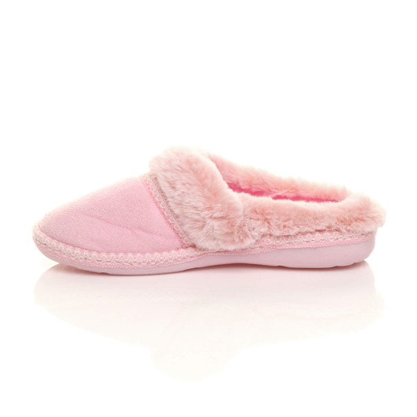Ajvani Fleece Lined Fur Trim Stitch Detail Mule Slippers Scuffs