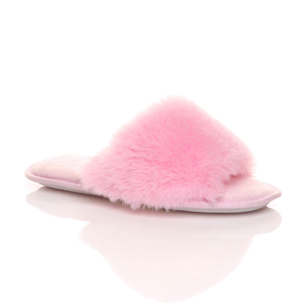 ajvani Fluffy Washable Peep Toe Slippers Slides - V4115