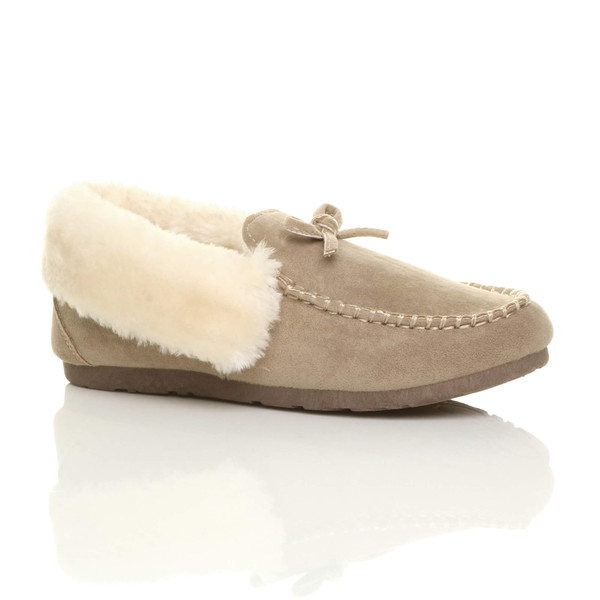 ajvani Fur Collar Lined Luxury Flexible Moccasins Slippers - U6347
