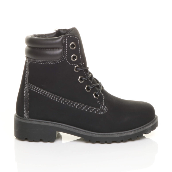 Ajvani Girls Boys Kids Unisex Low Heel Lace Up Combat Work Ankle Boots