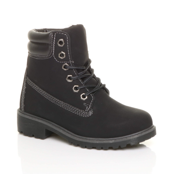 ajvani Girls Boys Kids Unisex Low Heel Lace Up Combat Work Ankle Boots