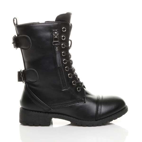 Ajvani Girls Low Heel Lace Up Combat Biker Military Ankle Boots