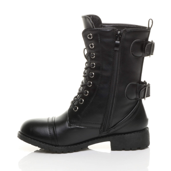 Ajvani Girls Low Heel Lace Up Combat Biker Military Ankle Boots