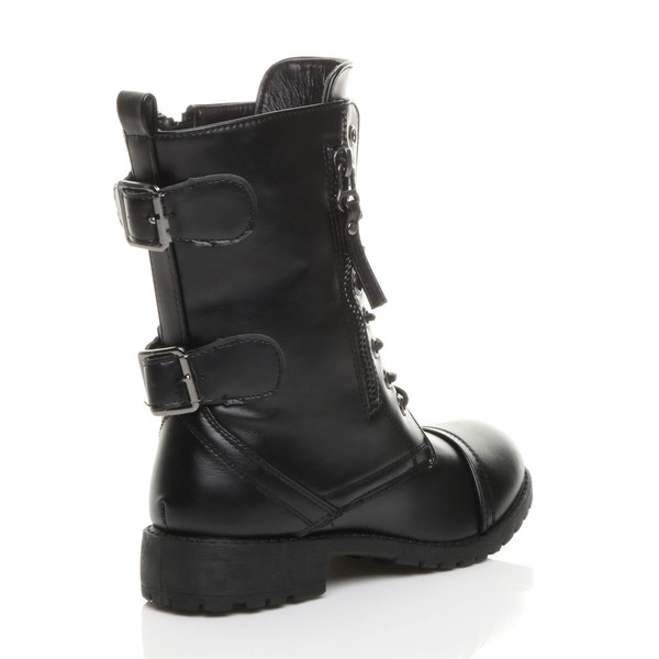Ajvani Girls Low Heel Lace Up Combat Biker Military Ankle Boots