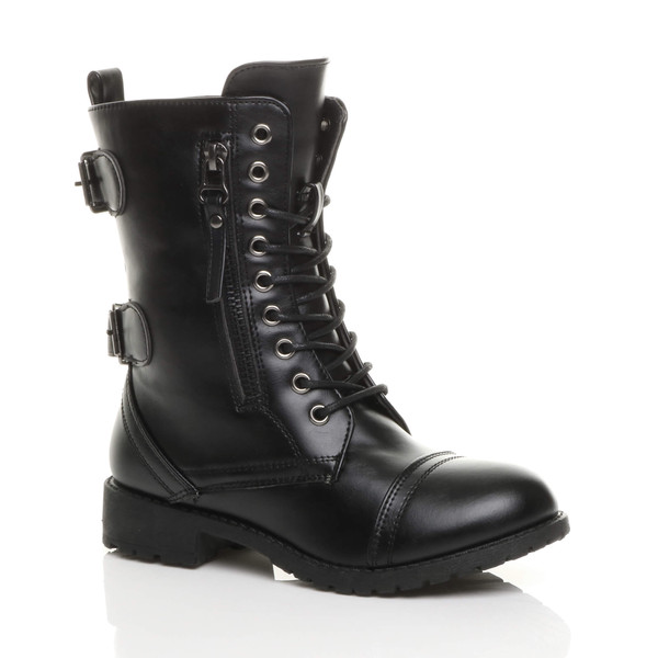 ajvani Girls Low Heel Lace Up Combat Biker Military Ankle Boots