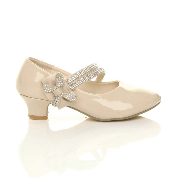 Ajvani Heeled Mary Jane Diamante Strap Bow Court Shoes - V3893