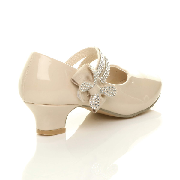 Ajvani Heeled Mary Jane Diamante Strap Bow Court Shoes - V3893