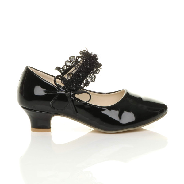 Ajvani Heeled Mary Jane Lace Mesh Strap Bow Court Shoes - N2100