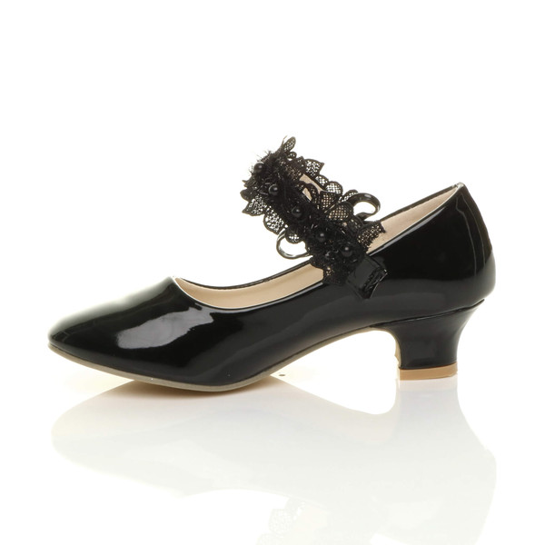 Ajvani Heeled Mary Jane Lace Mesh Strap Bow Court Shoes - N2100