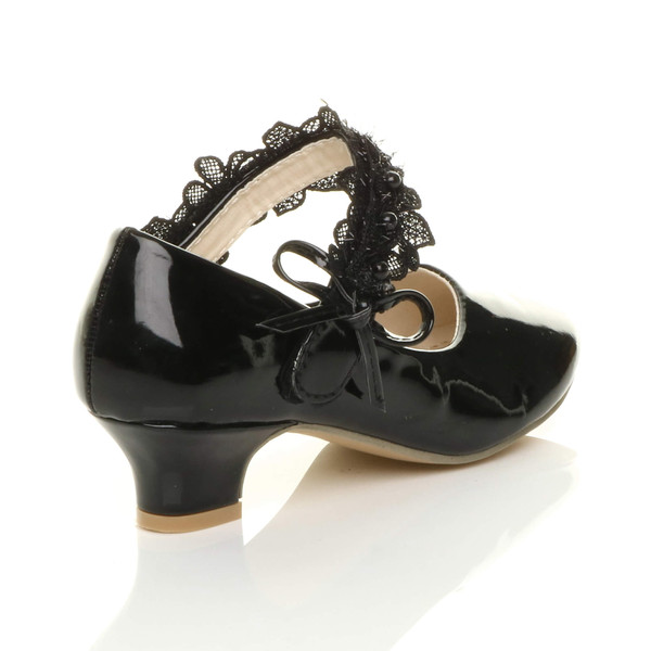 Ajvani Heeled Mary Jane Lace Mesh Strap Bow Court Shoes - N2100