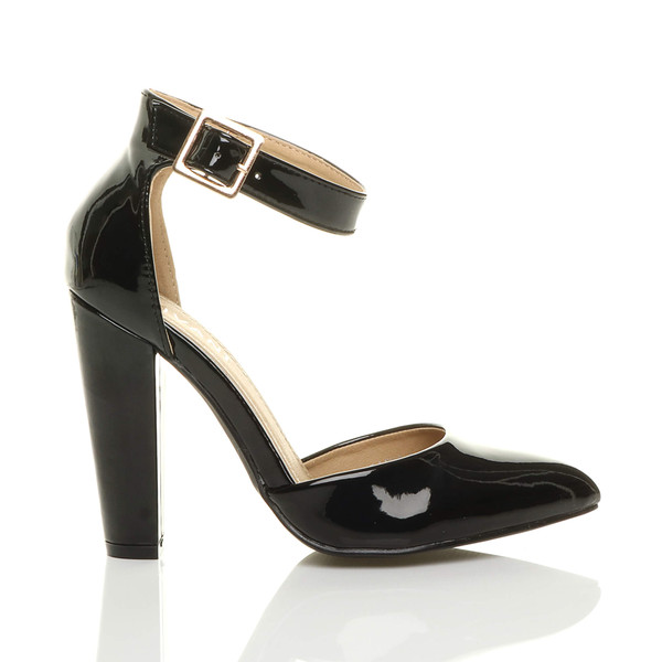 Ajvani High Block Heel Ankle Strap Pointed Court Shoes - E9399