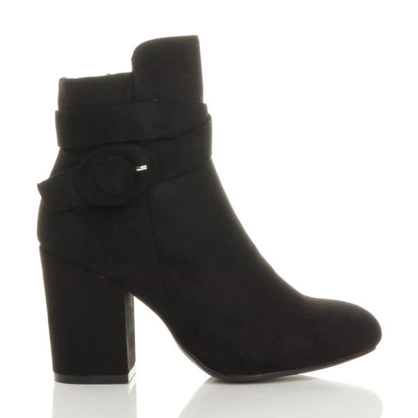 Ajvani High Block Heel Buckle Riding Ankle Boots - C7651