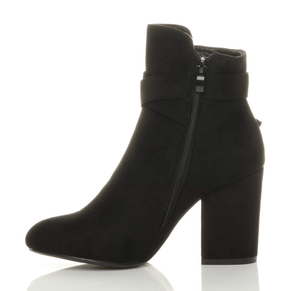 Ajvani High Block Heel Buckle Riding Ankle Boots - C7651