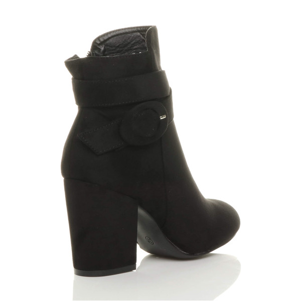 Ajvani High Block Heel Buckle Riding Ankle Boots - C7651