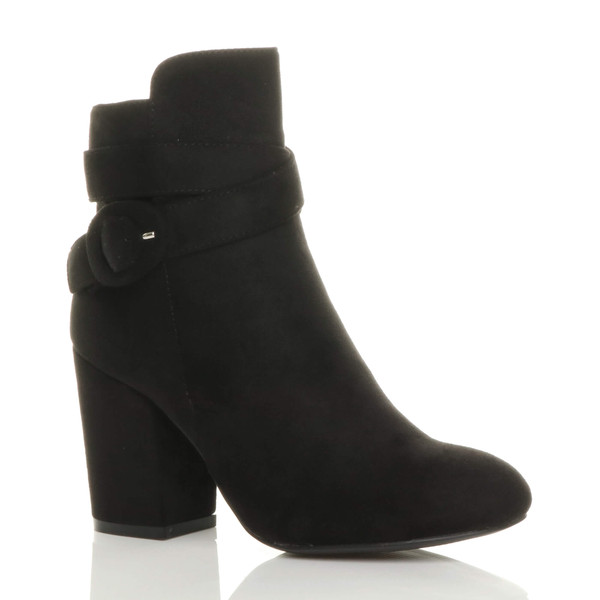ajvani High Block Heel Buckle Riding Ankle Boots - C7651
