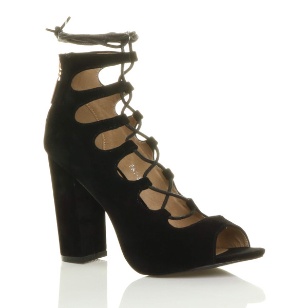 ajvani High Block Heel Ghillie Peep Toe Shoes - I6442