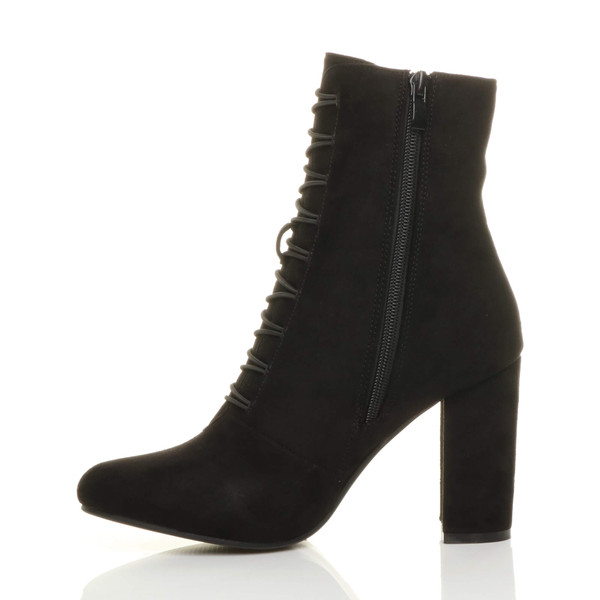 Ajvani High Block Heel Gold Button Military Ankle Boots - V2744