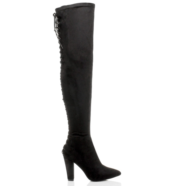 Ajvani High Block Heel Lace Up Corset Back Over The Knee Boots - P3632