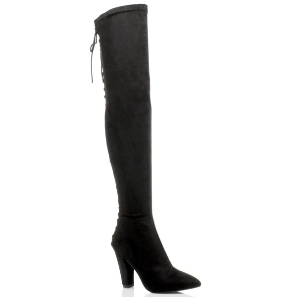 ajvani High Block Heel Lace Up Corset Back Over The Knee Boots - P3632