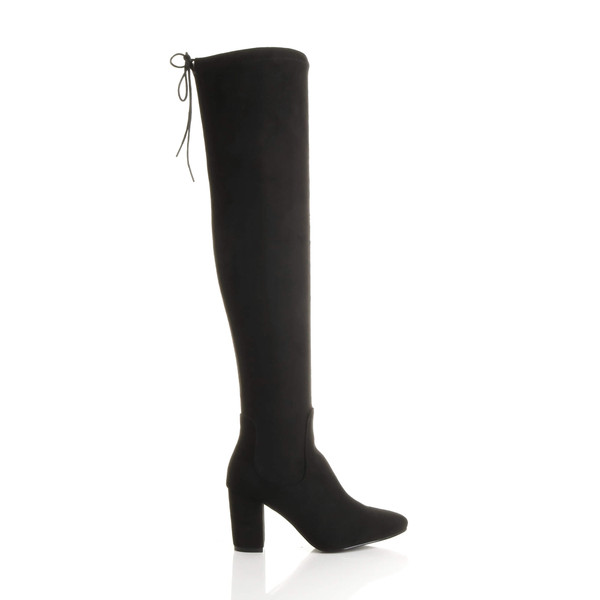 Ajvani High Block Heel Lace Up Over The Knee Boots - K6980