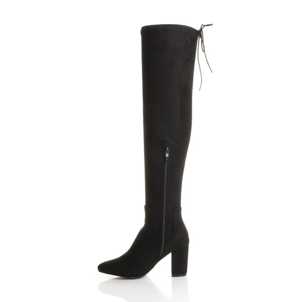 Ajvani High Block Heel Lace Up Over The Knee Boots - K6980
