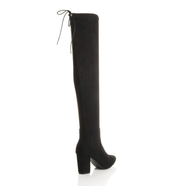 Ajvani High Block Heel Lace Up Over The Knee Boots - K6980