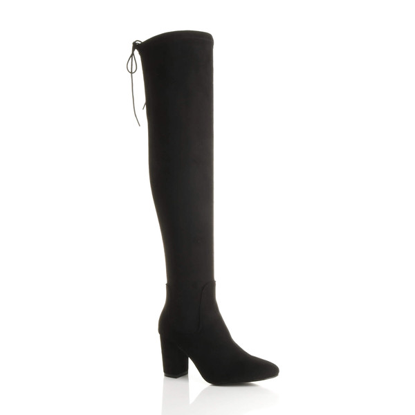 ajvani High Block Heel Lace Up Over The Knee Boots - K6980