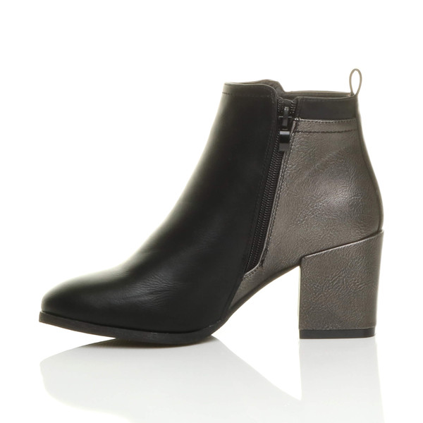 Ajvani High Block Heel Metallic Contrast Ankle Boots - O2539