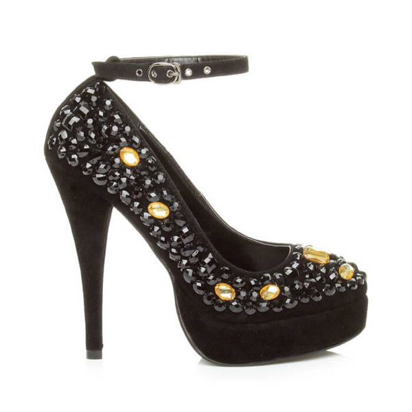 Ajvani High Heel Ankle Strap Diamante Gem Court Shoes - X6781