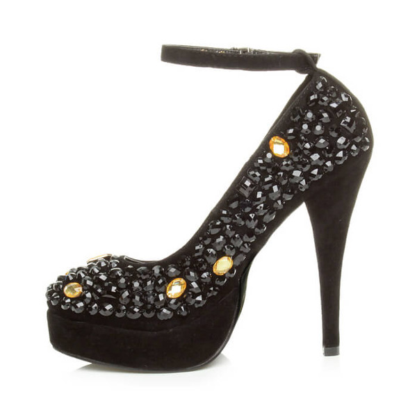 Ajvani High Heel Ankle Strap Diamante Gem Court Shoes - X6781