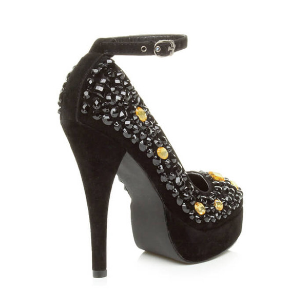 Ajvani High Heel Ankle Strap Diamante Gem Court Shoes - X6781