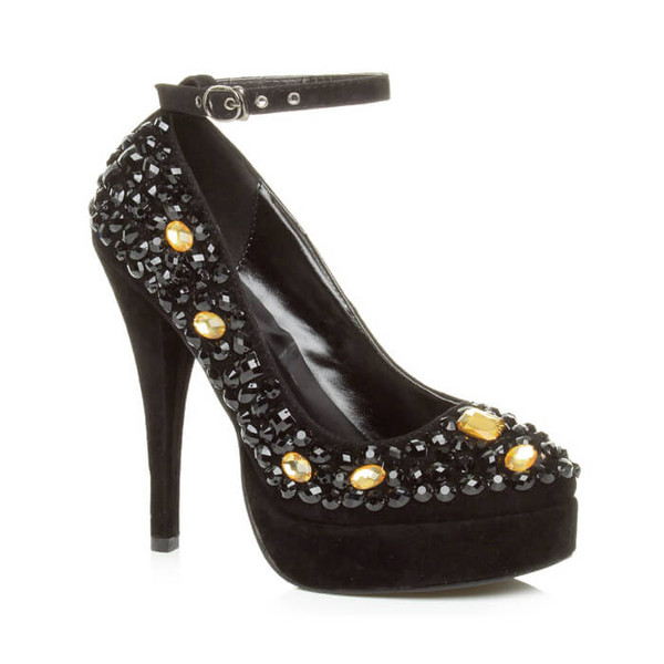 ajvani High Heel Ankle Strap Diamante Gem Court Shoes - X6781