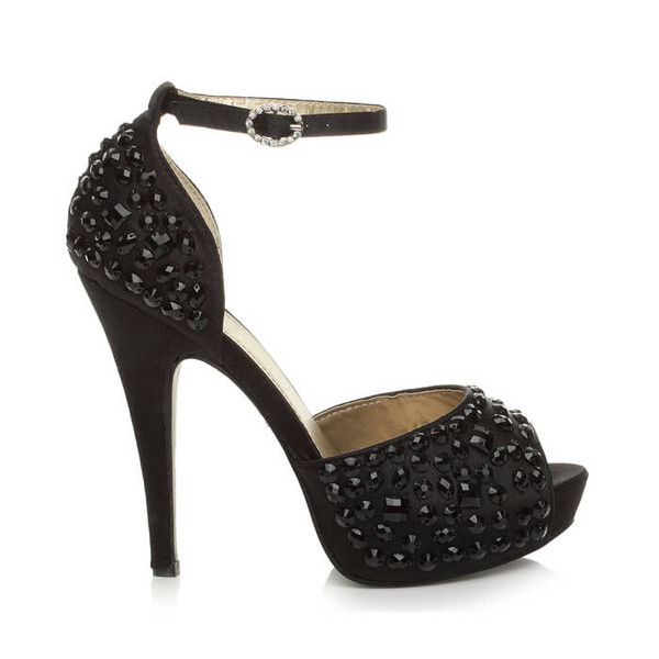 Ajvani High Heel Ankle Strap Diamante Gem Platform Sandals - O7230