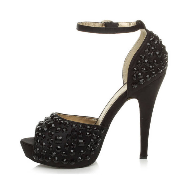 Ajvani High Heel Ankle Strap Diamante Gem Platform Sandals - O7230