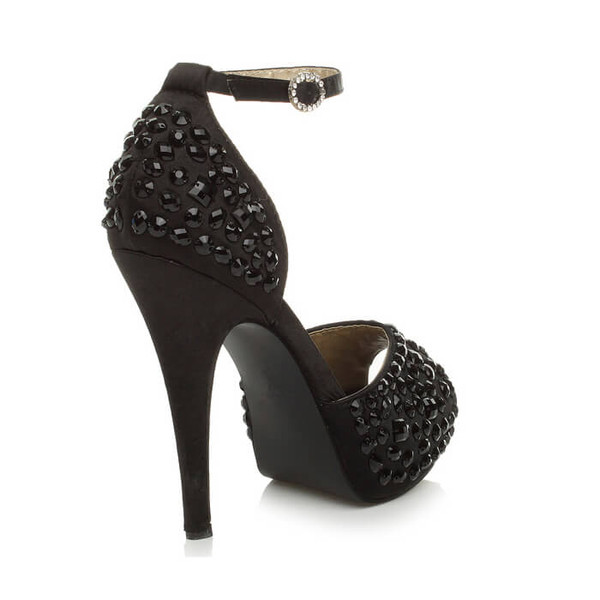 Ajvani High Heel Ankle Strap Diamante Gem Platform Sandals - O7230