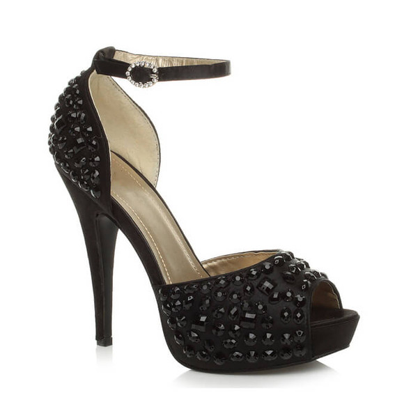 ajvani High Heel Ankle Strap Diamante Gem Platform Sandals - O7230