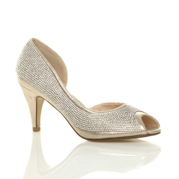 ajvani High Heel d'Orsay Peep Toe Diamante Court Shoes - V2631