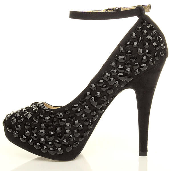 Ajvani High Heel Diamante Ankle Strap Platform Court Shoes - H0537
